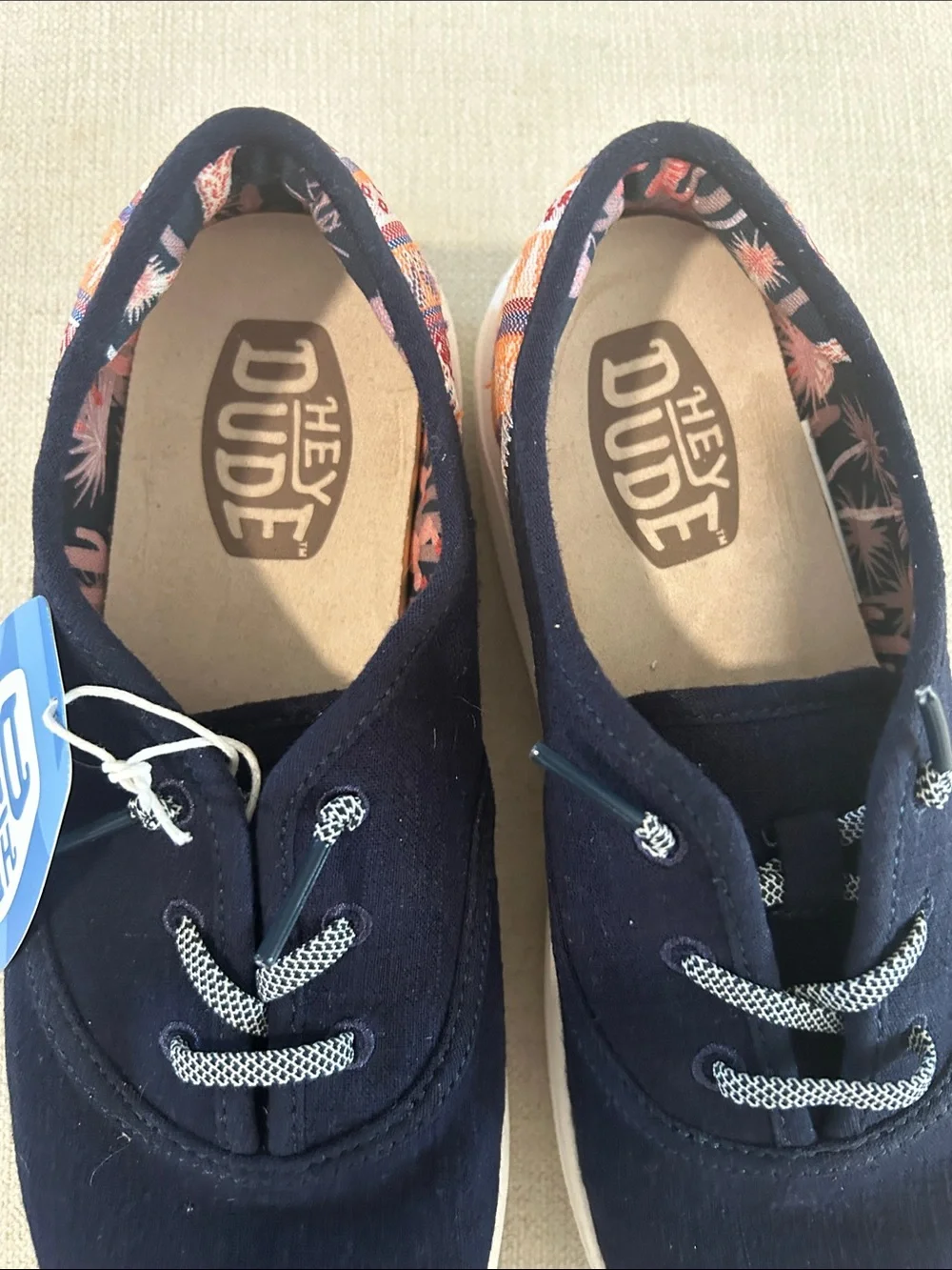 Hey Dude Conway Craft Linen Casual Sneakers from Finish Line, Navy, Size 7, NWT